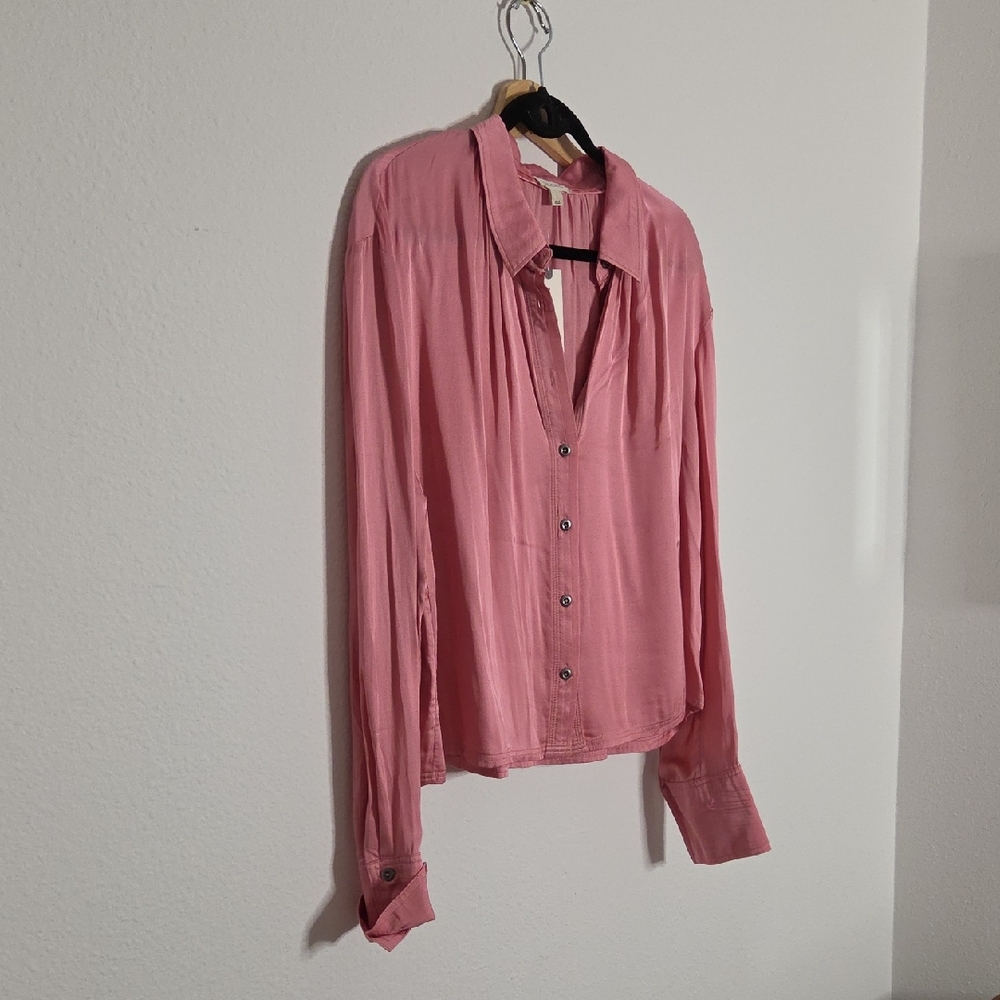 Pilcro Large Rose Pink Lightweight Button-Down Blouse